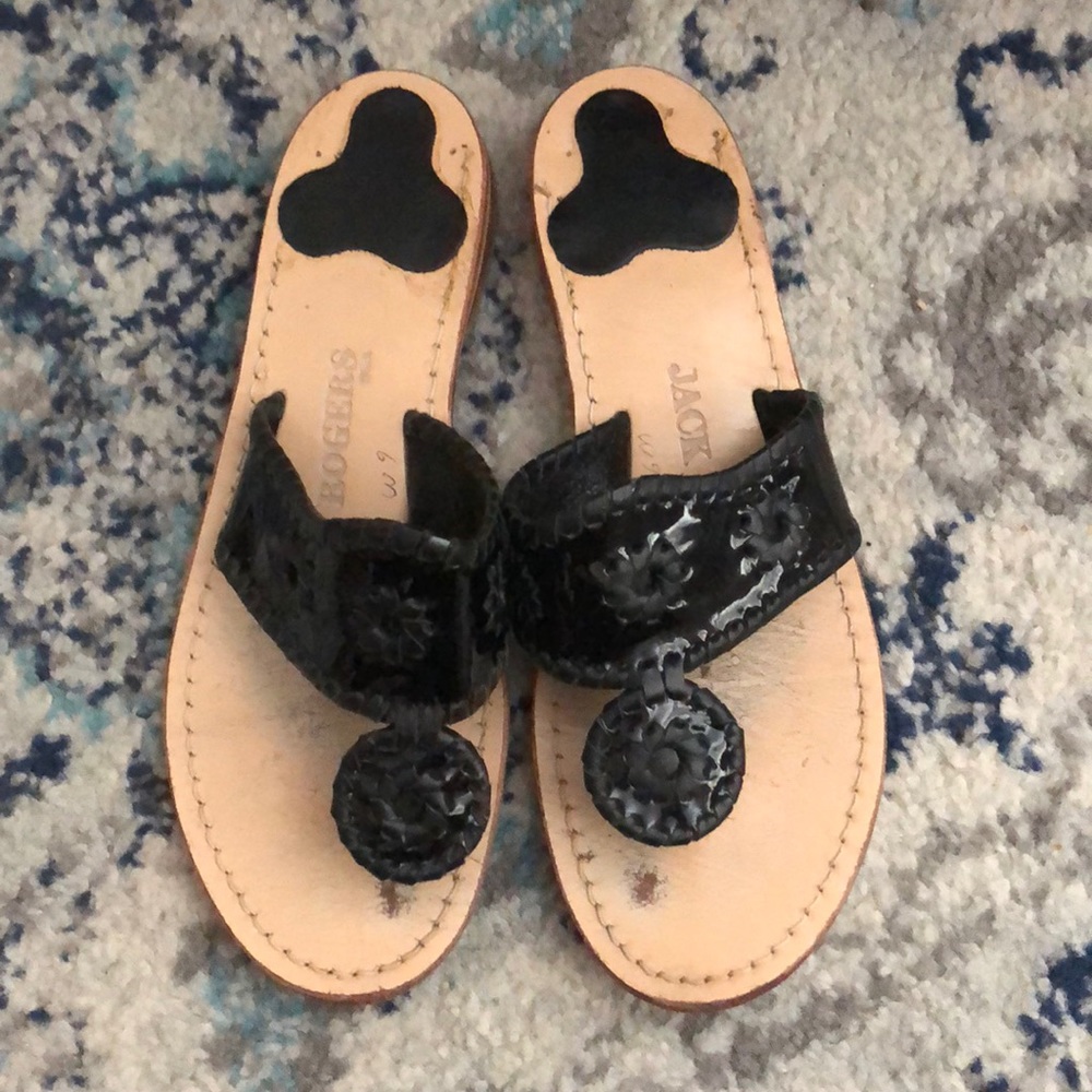 Jack Rogers Black Patent Palm Beach Sz 6